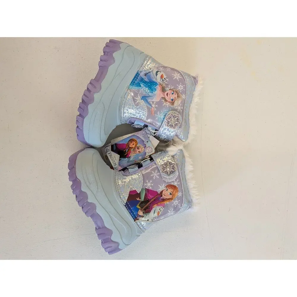 Disney Frozen Girls Winter Snow Boots – Anna & Olaf Faux Fur Light-Up Boots